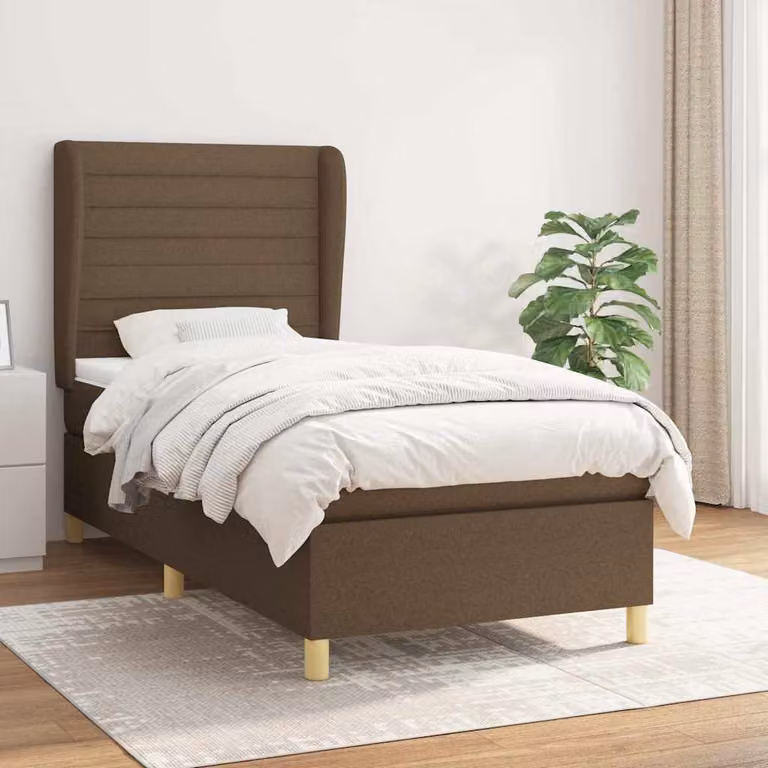 vidaXL Giroletto a Molle con Materasso Ibrido in Tessuto Marrone e Bianco L/P/H: 200 x 80 x 128 cm