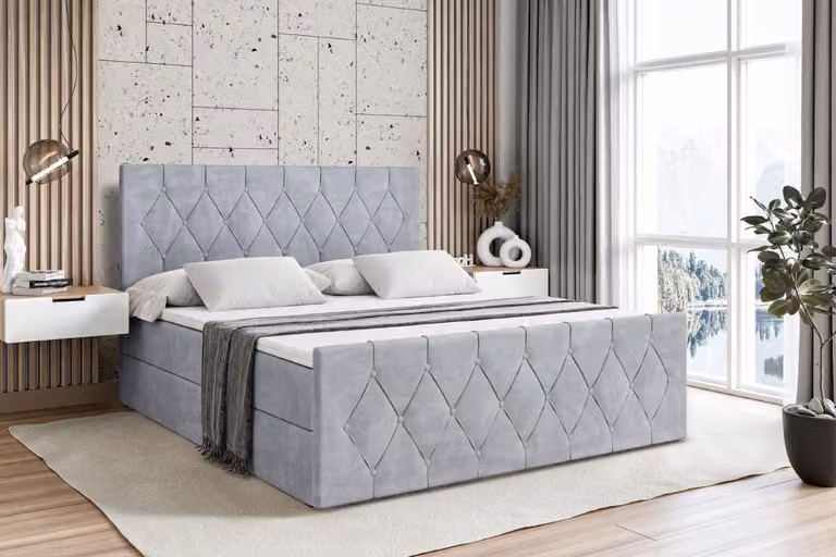 Letto boxspring ALTDECOR con materasso e rete a doghe - - VELANTO - 120x200 cm Grigio Monolith - Letto boxspring, pediera, topper, letto imbottito con contenitore, letto con contenitore H4 - Materasso, letto matrimoniale, letto boxspring