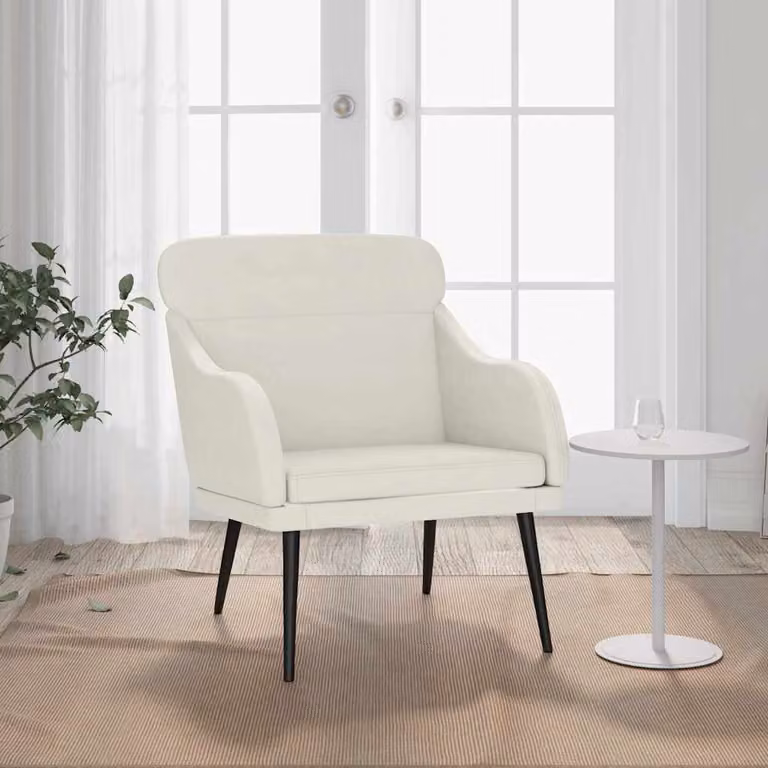 Poltrona moderna vidaXL in velluto beige con braccioli e struttura in metallo L/P/H: 63 x 76 x 80 cm