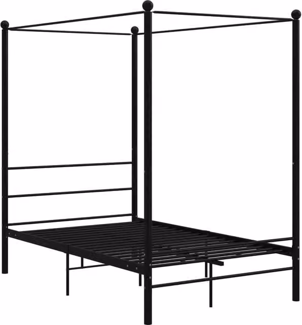Letto matrimoniale a baldacchino in metallo nero con design minimalista L/P/H: 201 x 140 x 208 cm