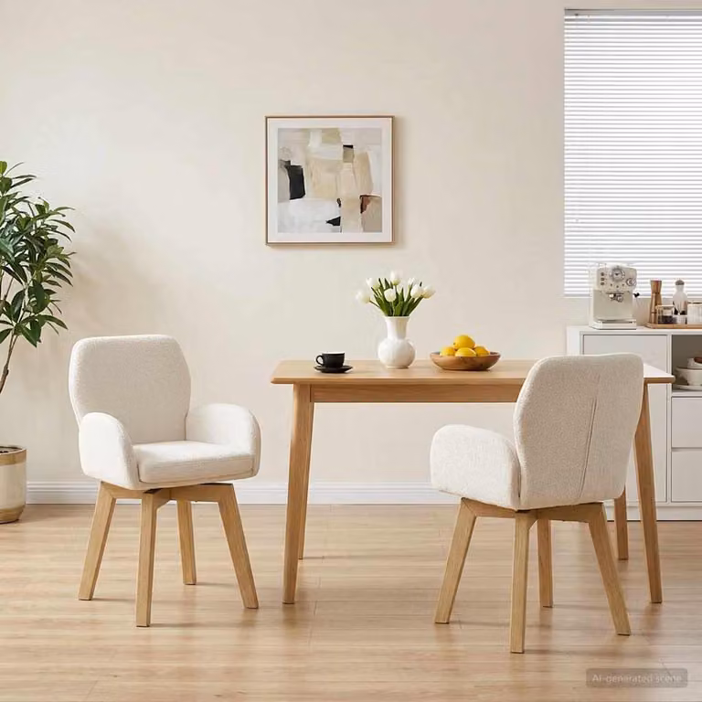 Set di 2 sedie da pranzo girevoli vidaXL in tessuto bouclé color beige, L: 54 cm, P: 58 cm, H: 87 cm