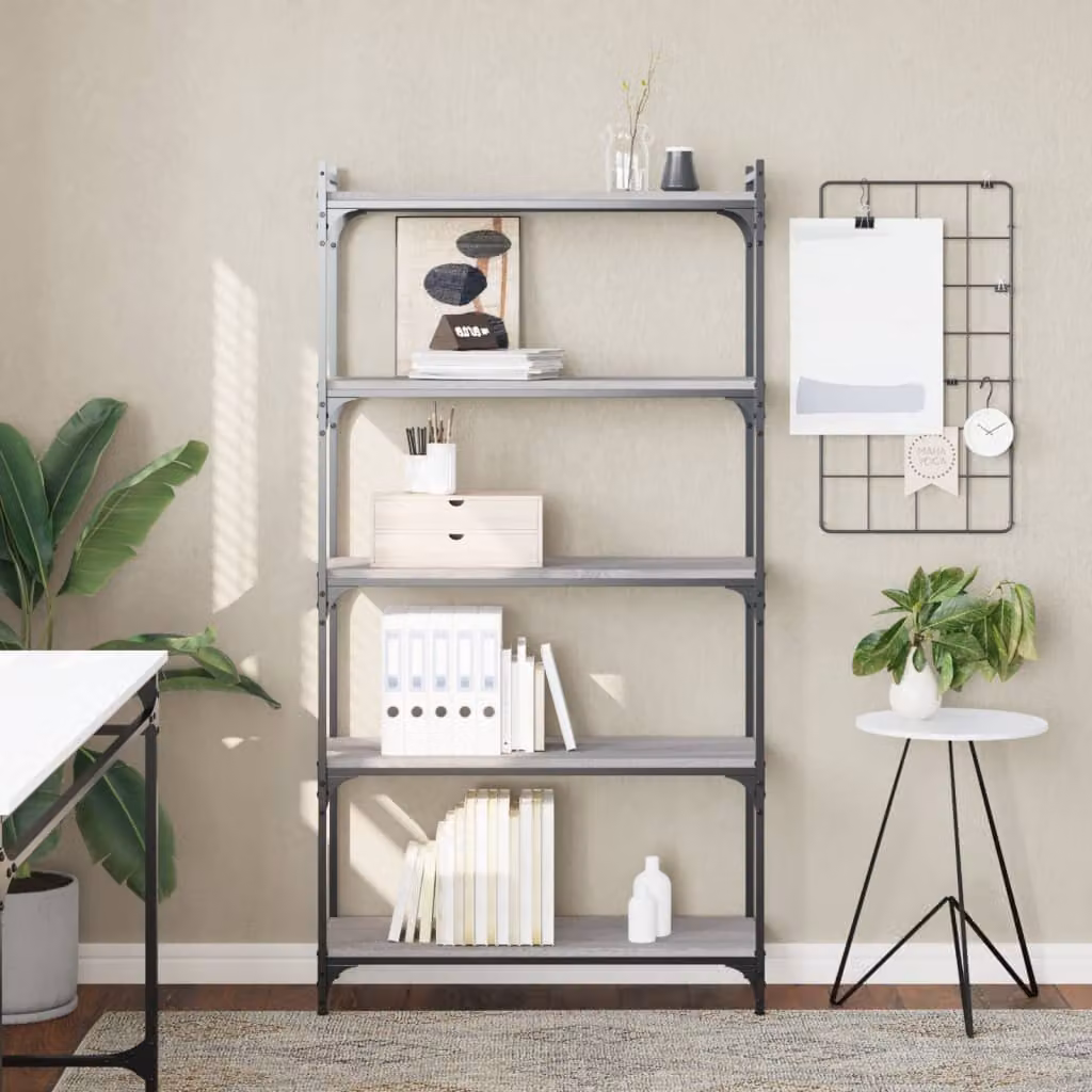 Libreria vidaXL con 5 Ripiani in Stile Industrial, Grigio Sonoma, L 80 cm x P 30 cm x H 154 cm