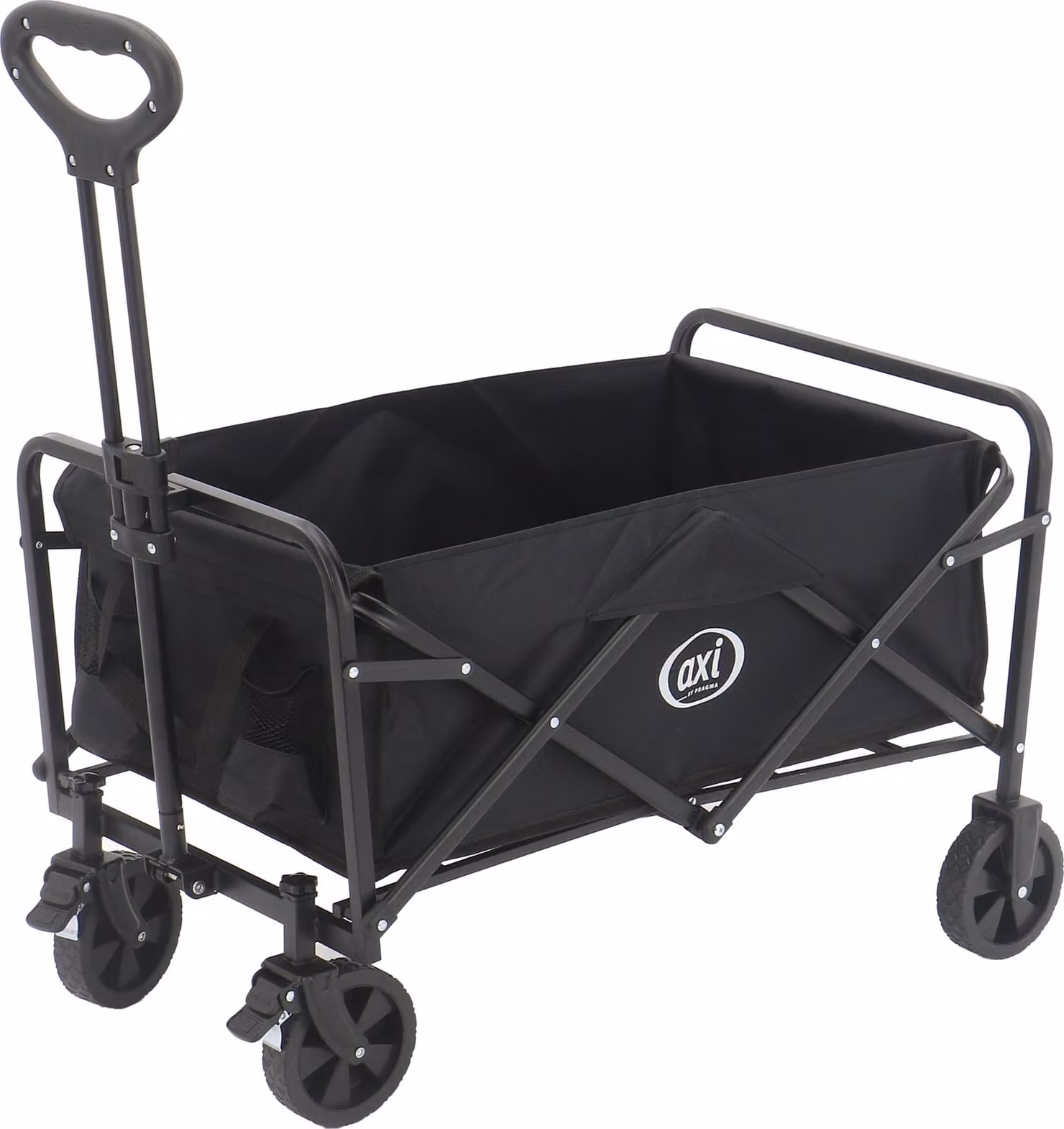 AXI SB120 Carrello da Giardino Pieghevole - Nero | Carrello da Spiaggia in Metallo/Tessuto - Include Fodera, Tasca Interna e Portabicchieri - Ruote in Gomma PP | Capacità: 60 l - 72 x 48 x 86 cm