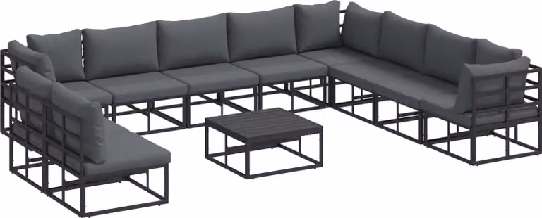 Set Divano da Giardino con cuscino 11 pcs Nero Alluminio