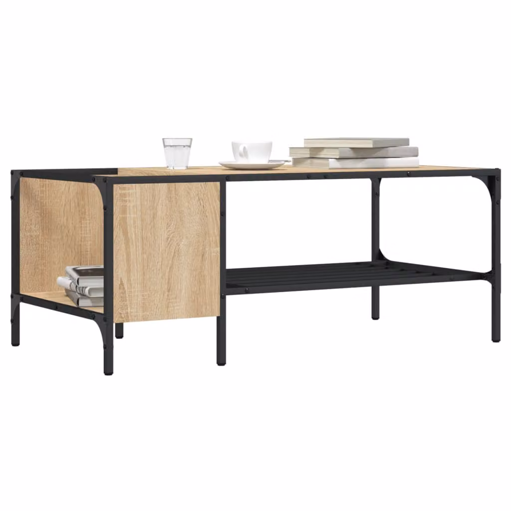 vidaXL Tavolino da salotto rettangolare in stile industrial con ripiano in rovere e struttura in metallo, Colore: marrone e beige, L: 100 cm, P: 51 cm, H: 40 cm