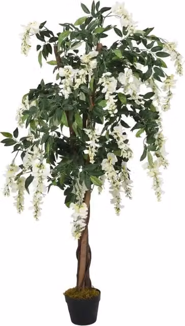 Glicine Artificiale con 840 Foglie Verde e Bianco Altezza: 120 cm DESIGN IN