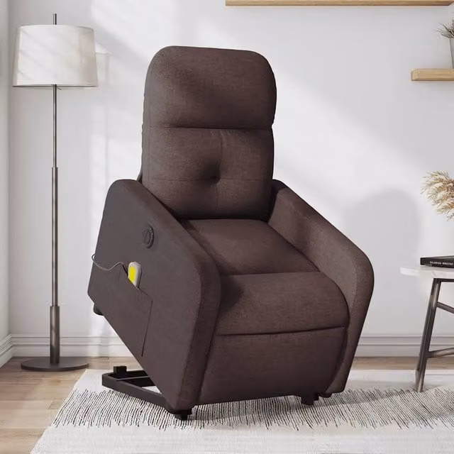 Poltrona Alzapersona Elettrica con Massaggio vidaXL in Tessuto Marrone per Senior – 1