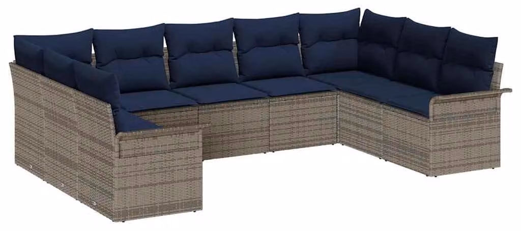 Set Divano da Giardino con cuscino 9 pcs Grigio polyrattan