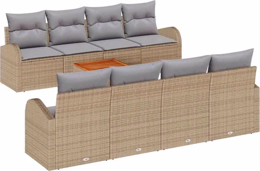 Set Divano da Giardino 9 pcs Beige e Grigio Chiaro polyrattan