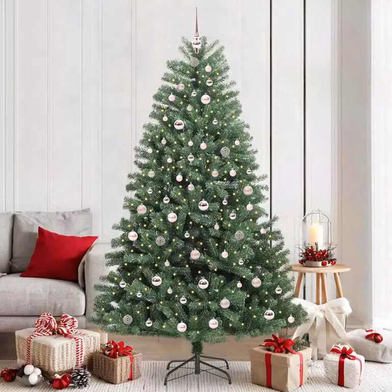 Albero di Natale Artificiale Moderno vidaXL Verde con Luci LED Warm White in PVC e Metallo