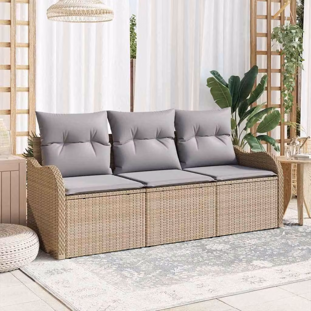 Maison Exclusive - Set Divano da Giardino con cuscino 3 pcs Beige Poly Rattan
