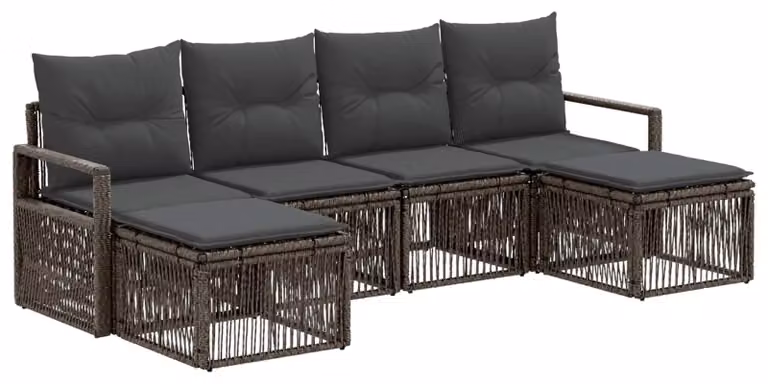 Set di divani da giardino, 6 pezzi, colore grigio, in rattan sintetico