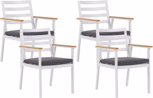 Set di 4 sedie da giardino BELIANI in alluminio verniciato a polvere con cuscini, colore bianco e grigio