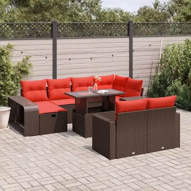 Set Divani da Giardino 11 pz con Cuscini Marrone in Polyrattan 3276510