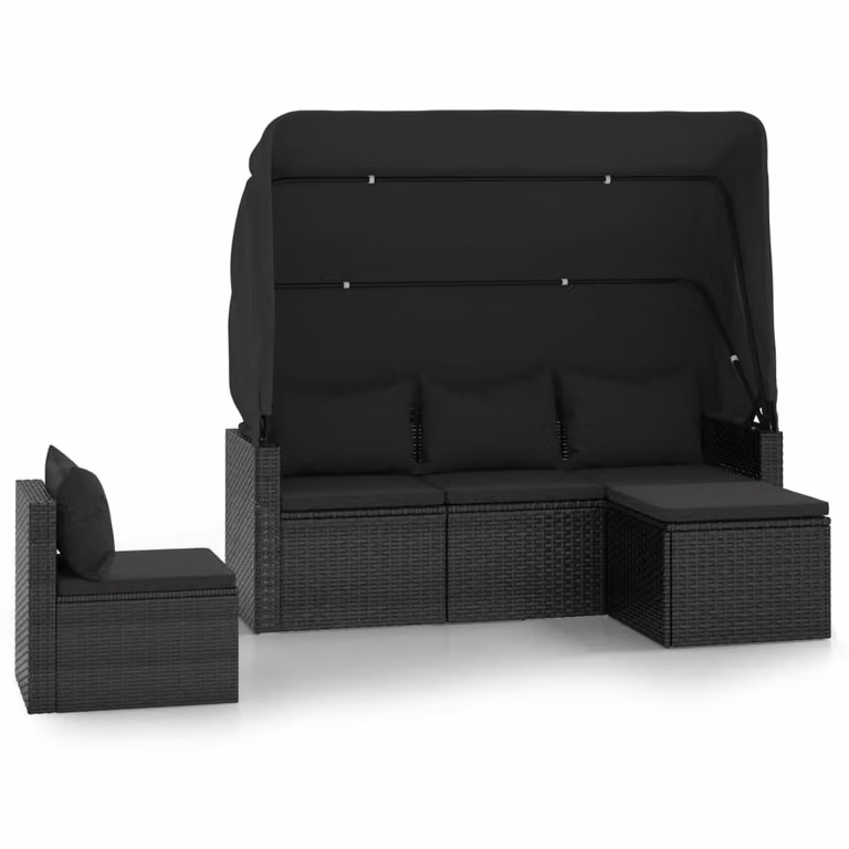Set Divani da Giardino 4 pz con Cuscini Nero in Polyrattan