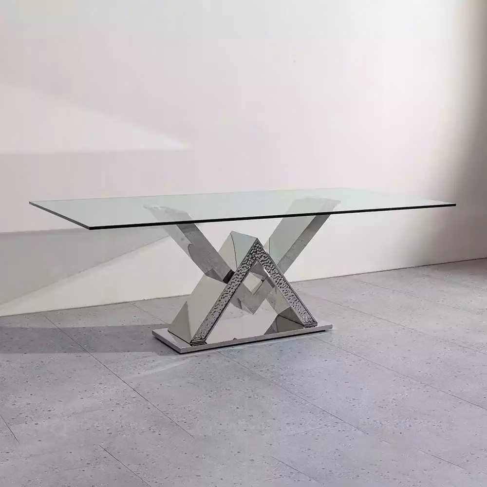 Luxus Esstisch Säulentisch Silber Esstische Esszimmer Tisch Glastisch