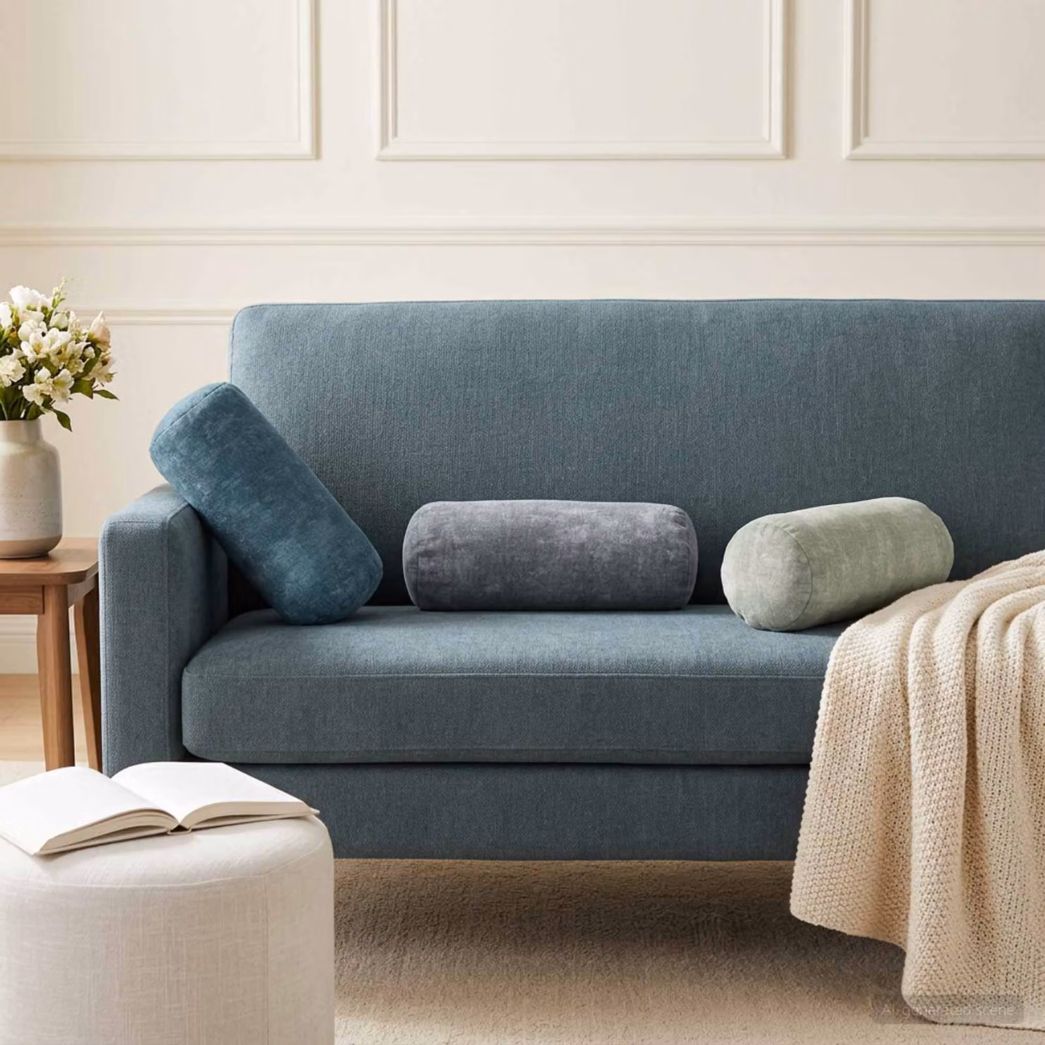 Set di 6 federe vidaXL HEERLEN blu in tessuto chenille e poliestere, forma ovale, Ø 15 x 40 cm