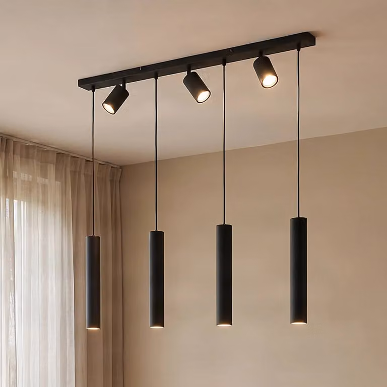 Lampada a sospensione Sanad Lindby, dimmerabile, Nero, Soggiorno / Sala da pranzo, Metallo, Moderno, Lampada a sospensione