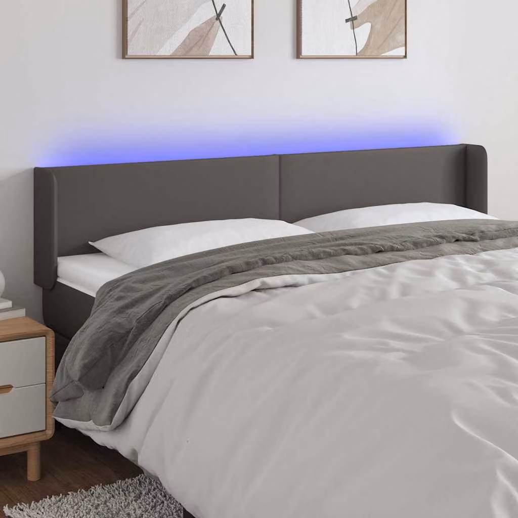 Testiera per letto vidaXL in similpelle grigia con illuminazione LED e porta di ricarica USB, L 163 x P 16 x H 78/88 cm