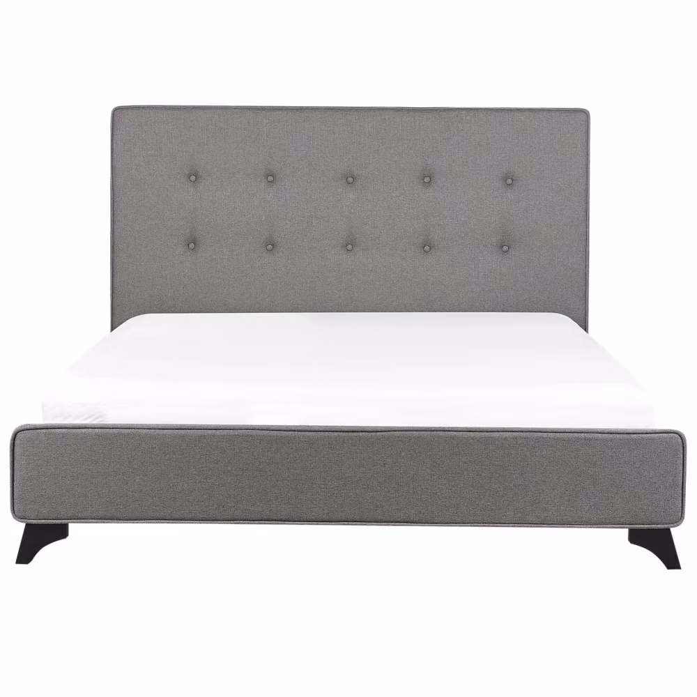 Letto Imbottito Beliani in Tessuto Grigio con Piedini in Legno di Gomma Oliato Stile Moderno L/P/H: 140 x 200 x 106 cm – 2