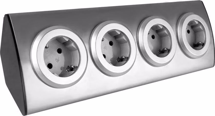 Presina Schuko a vista, Orno, Inox, 4 prese, Argento