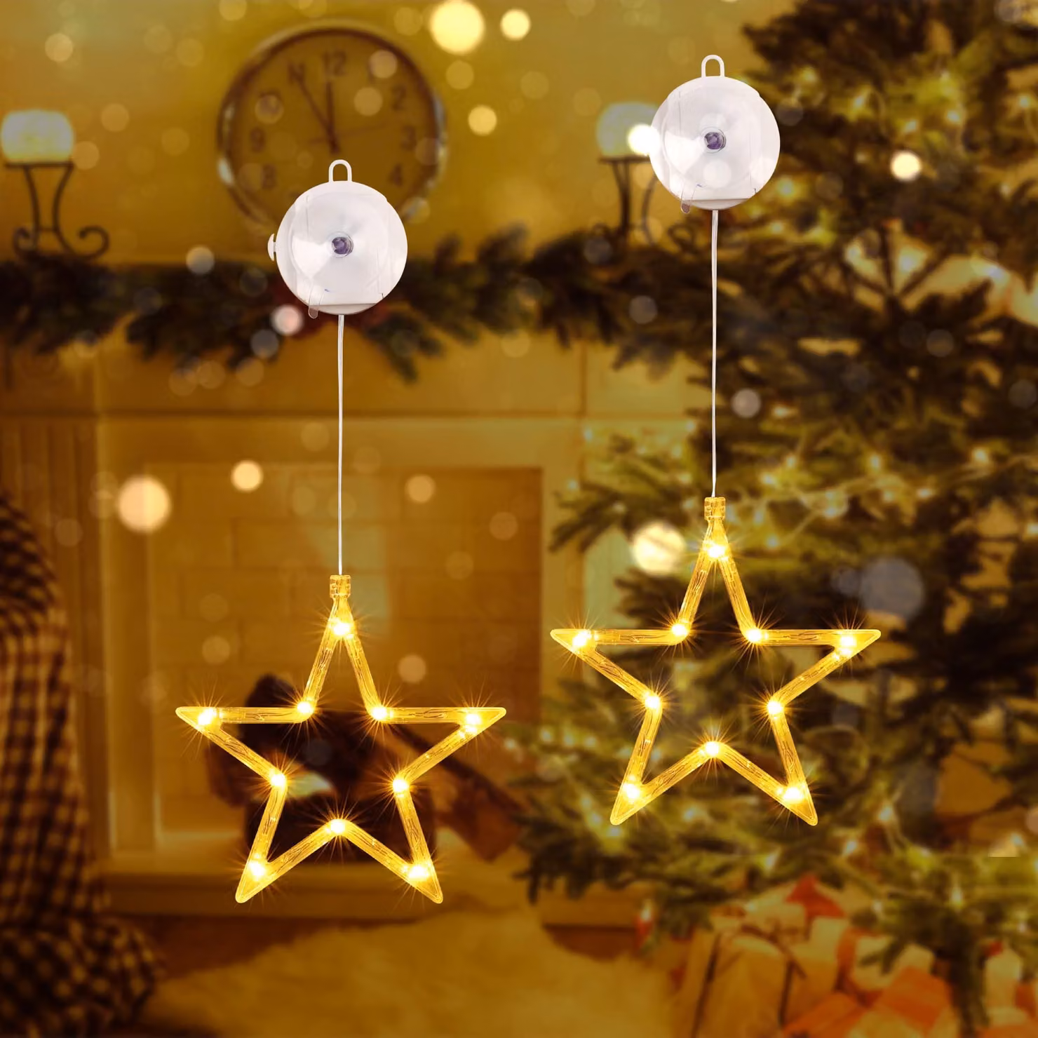 Tenda luminosa con 10 LED, luce calda, timer, confezione da 2 pezzi