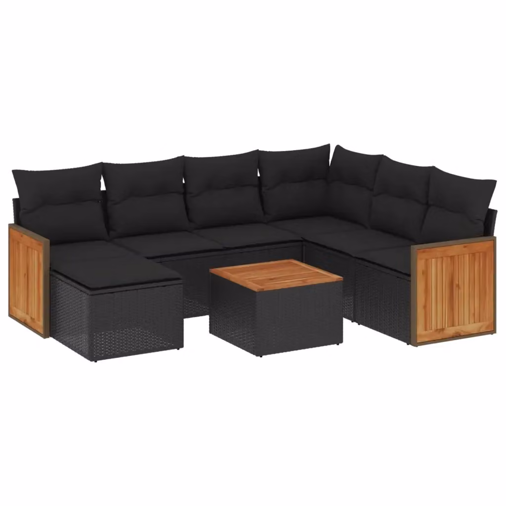 vidaXL Set Divani da Giardino a L in Polyrattan Nero con 8 Pezzi e Cuscini – 2