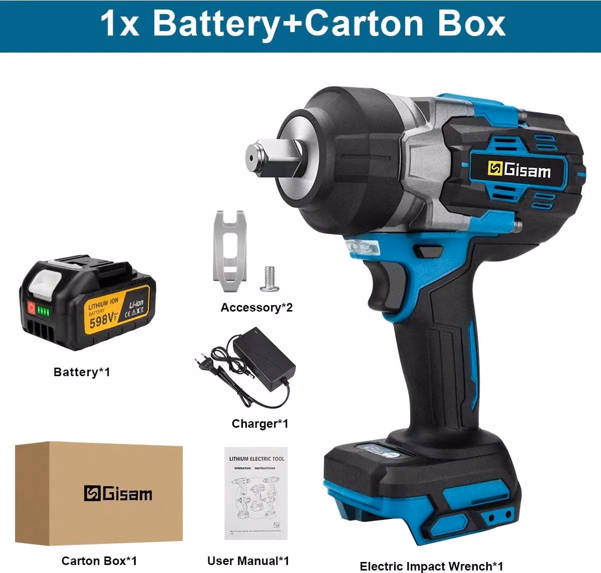 Avvitatore a impatto a batteria - 18 V brushless - Coppia 2800 Nm - Attacco quadrato da 1,27 cm - Ricaricabile - 1 batteria - Scatola di cartone - Arancione