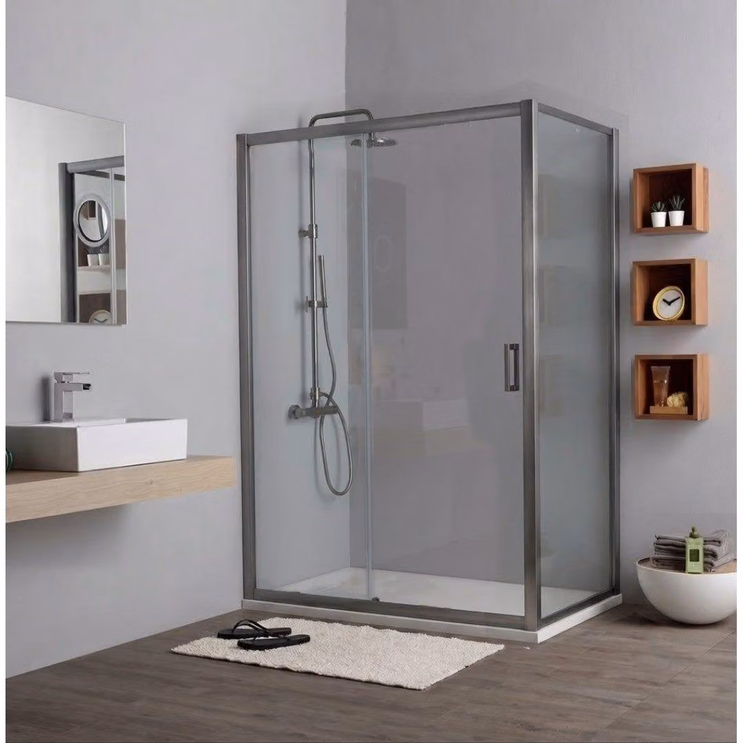 Porta doccia 120cm anta scorrevole e lato fisso 80cm gun metal cristallo trasparente | City