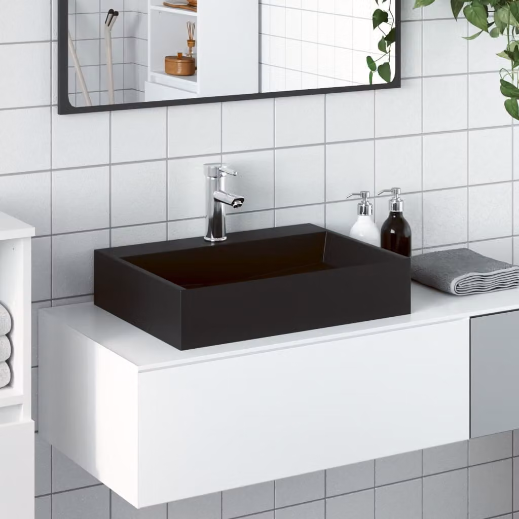 Lavandino da appoggio vidaXL in pietra naturale nero opaco, L 50 cm x P 38 cm x H 11 cm