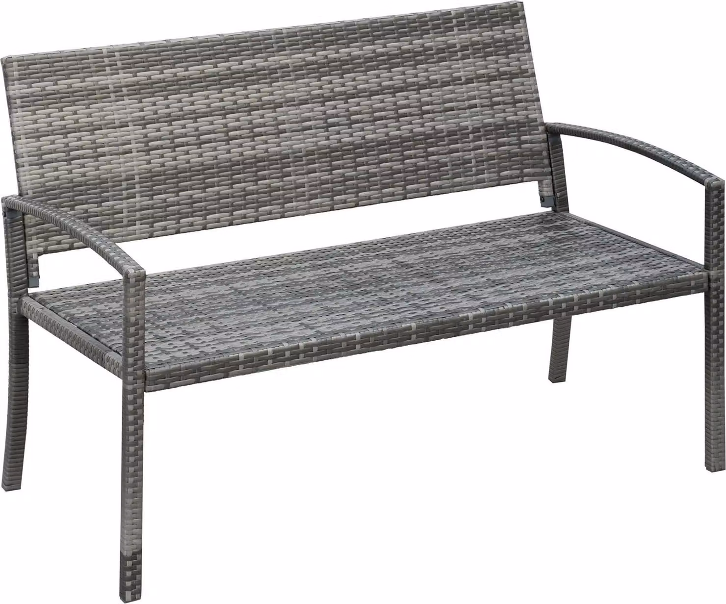 Panca da giardino - Panca da esterno in polyrattan con struttura in acciaio - Bifacciale - Resistente alle intemperie - Con braccioli - Facile montaggio - 122 x 60 x 85 cm - Grigio scuro