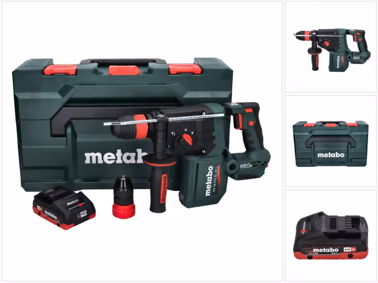 Metabo KH 18 LTX BL 28 Q Martello perforatore a batteria 18 V 3 J SDS plus Brushless + 1x batteria 4,0 Ah + metaBOX - senza caricabatteria