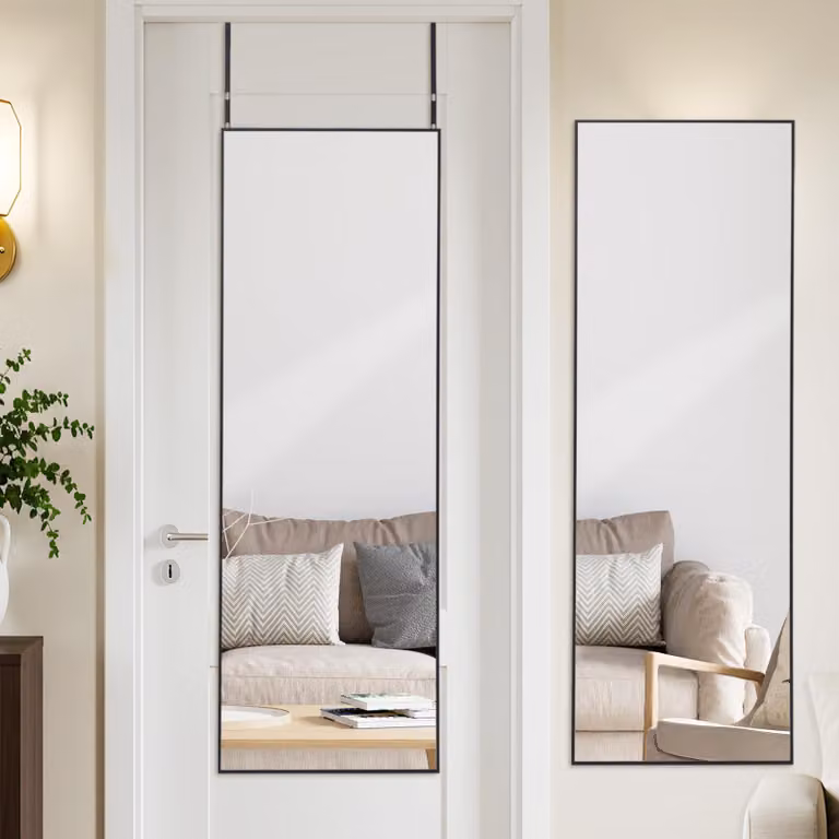 Specchio da parete sopraporta, dimensioni 127x41 cm, colore nero, cornice in alluminio, ideale per specchiarsi per intero