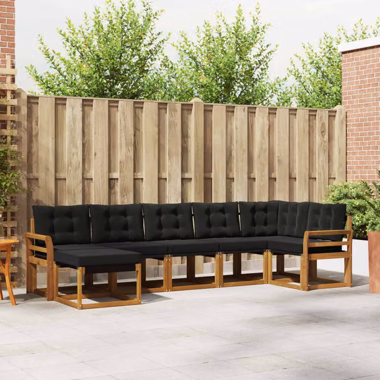vidaXL Set di divani da esterno 7 pz in legno di acacia con cuscini, colore marrone e nero