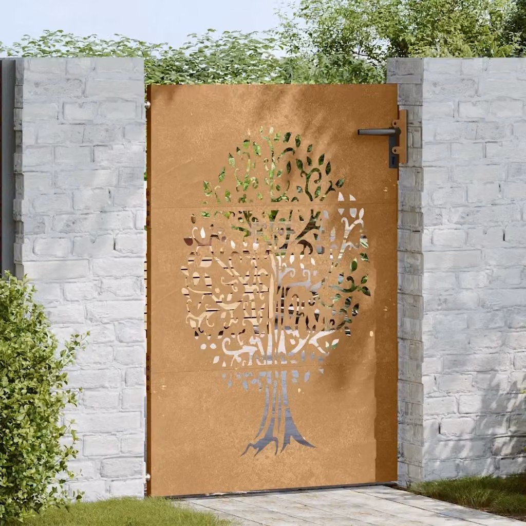 Cancello singolo da giardino in acciaio Corten marrone con design ad albero CFW1978611 L: 85 cm, H: 150 cm – 2