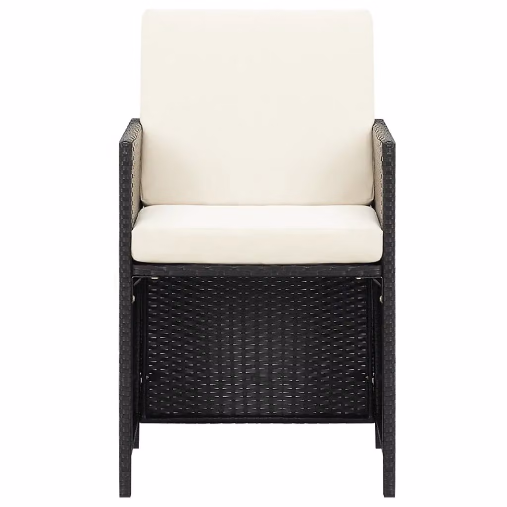Set di 4 sedie da giardino moderne vidaXL in polyrattan nero con cuscini bianchi – 2