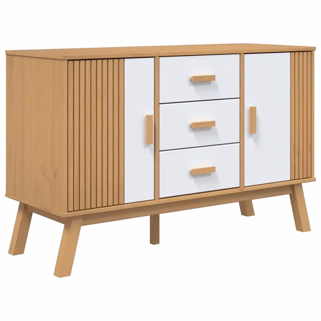 Credenza in legno di pino massello OLDEN vidaXL in bianco e marrone L: 114 cm, P: 43 cm, H: 73,5 cm – 2
