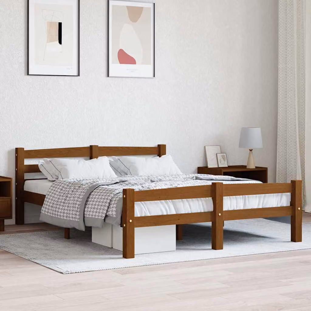 vidaXL Giroletto in legno di pino ambrato con doghe fisse L/P/H: 200 x 120 x 66 cm