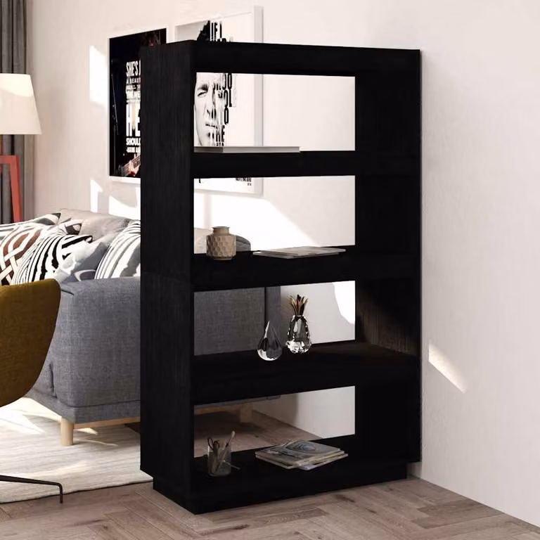 Libreria/Divisorio vidaXL in Legno Massello di Pino Nero Opaco L: 80 cm, P: 35 cm, H: 135 cm