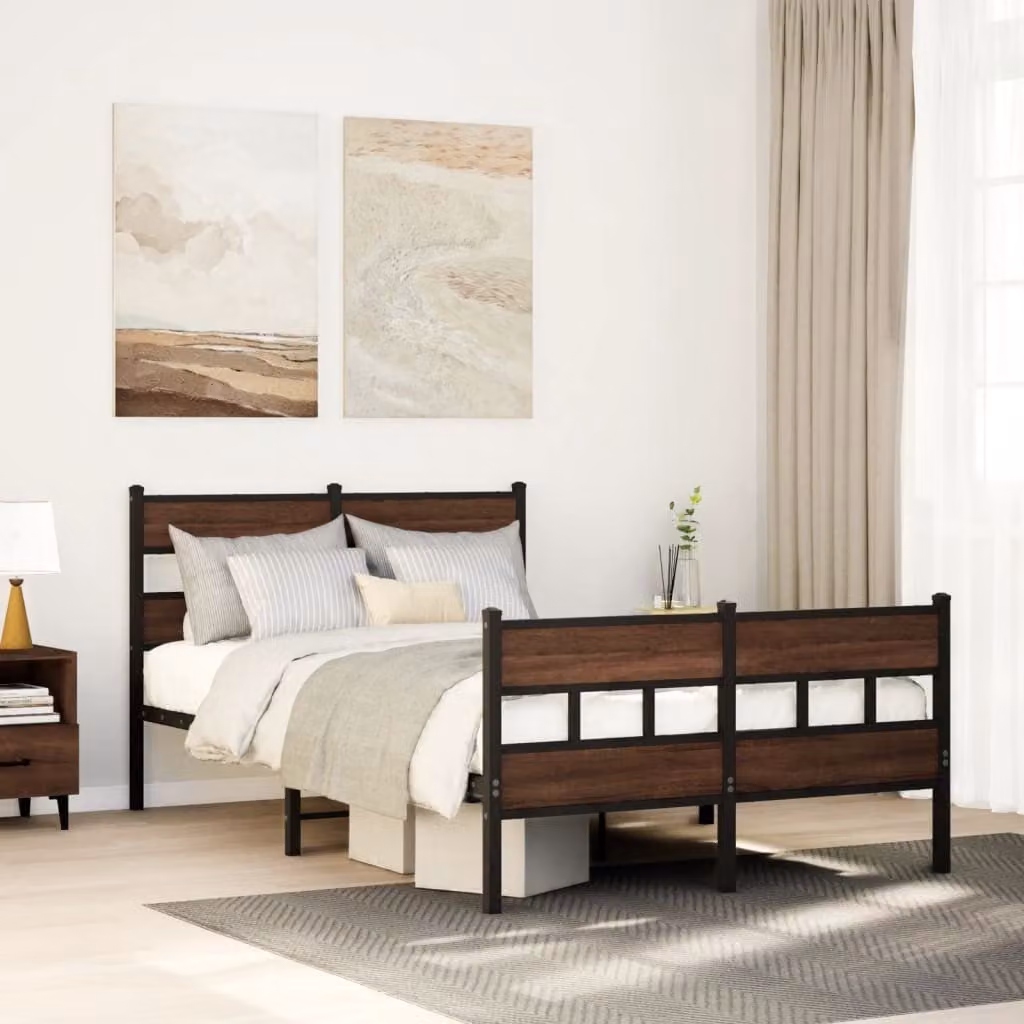 vidaXL Giroletto con Testiera e Pediera in Metallo e Legno Colore Rovere, L/P/H: 120 x 200 cm