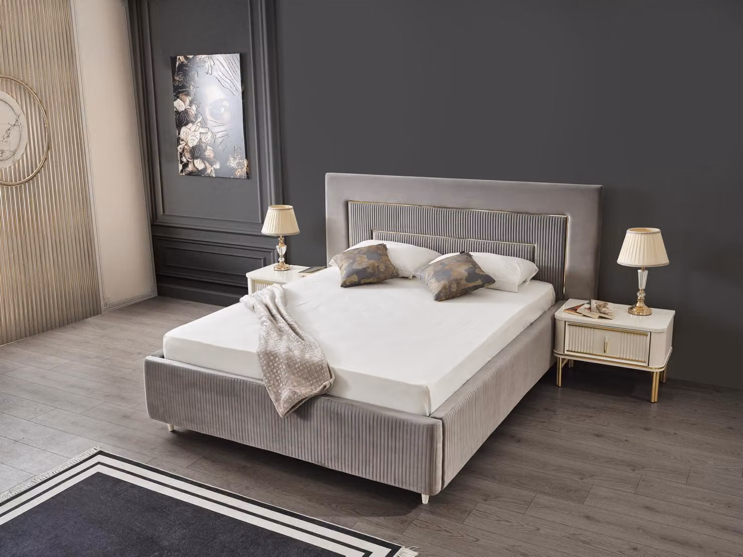 Bett Polsterbett Luxus Schlafzimmer Design Betten Textil Holz Bettgestell