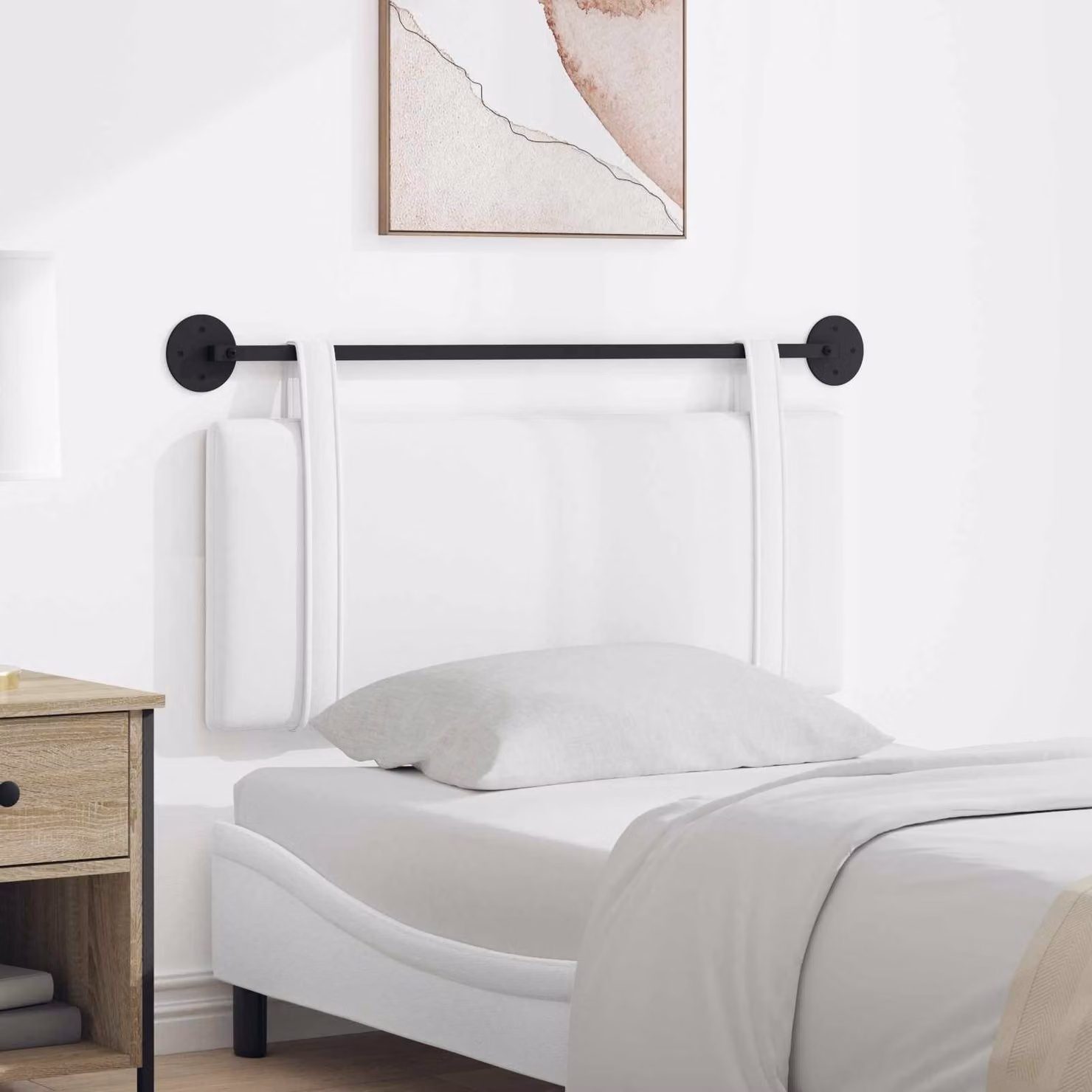 Testiera da letto sospesa vidaXL in tessuto bianco con struttura in legno moderno