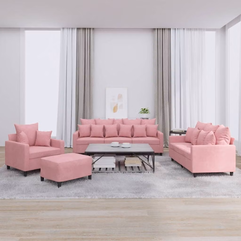 Maison Exclusive - Set divano 4 pezzi con cuscini in velluto rosa