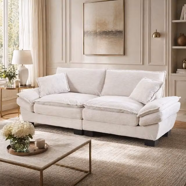 Divano a 2 posti REDOM in velluto beige con cuscini inclusi, L: 224 cm, P: 81 cm, H: 81 cm