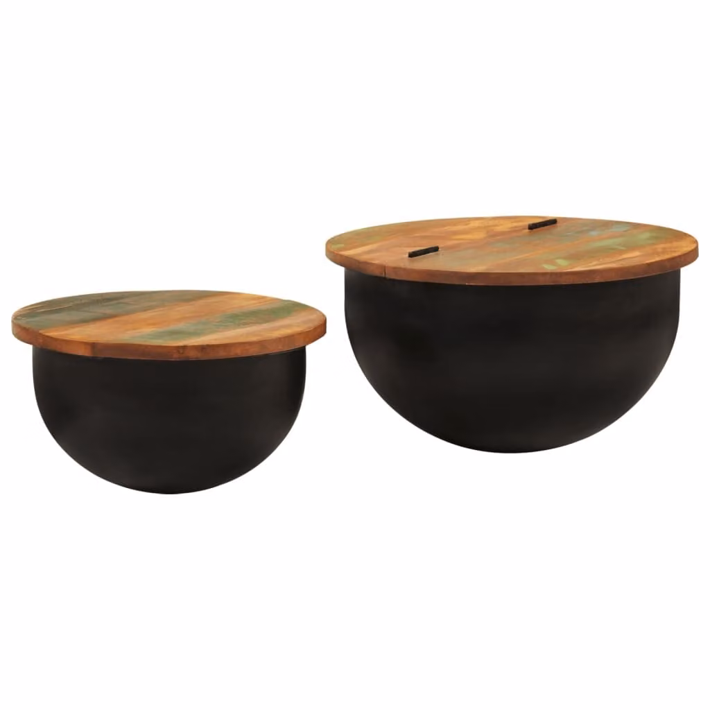 Maison Exclusive - Set di due tavolini da caffè, legno massello effetto legno anticato, colore nero