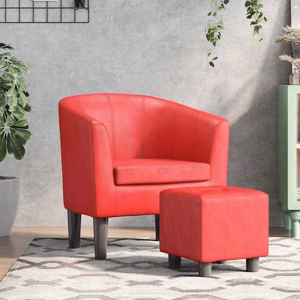Poltrona Relax a Pozzetto con Poggiapiedi Rossa in Similpelle e Struttura in Legno e MDF – 2