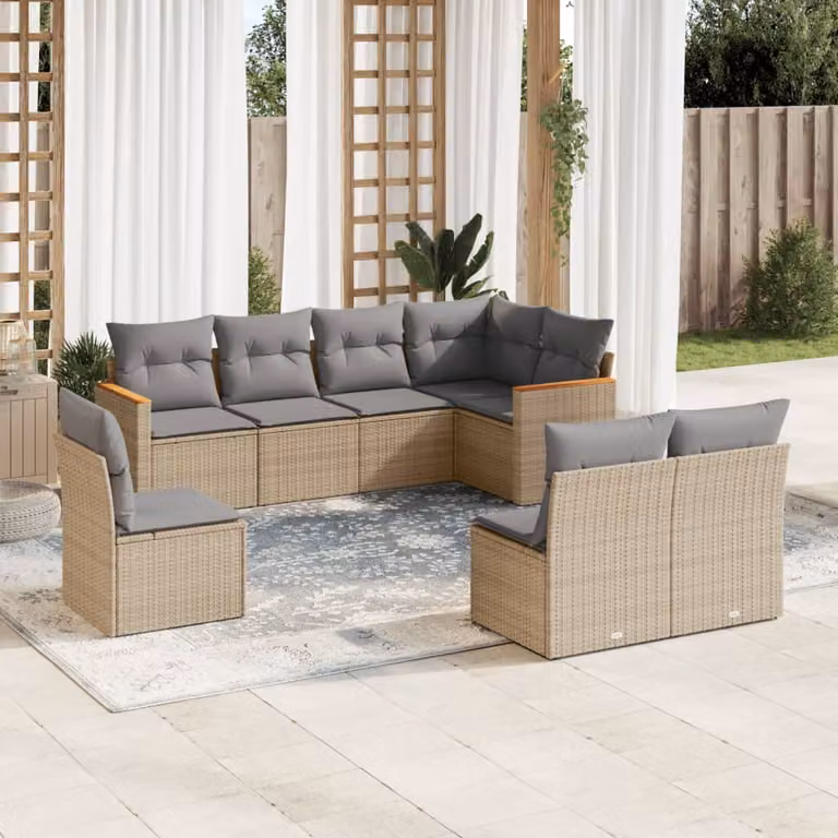 vidaXL Set Divano da Giardino 8 pz in Polyrattan con Cuscini Beige e Grigio e Struttura in Acciaio Verniciato a Polvere
