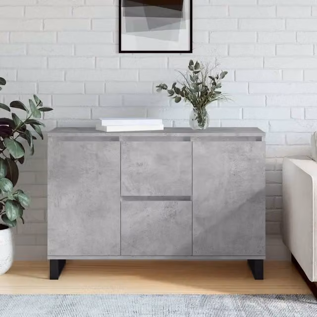 Credenza moderna vidaXL in legno e metallo, Grigio, L: 101,5 cm, P: 35 cm, H: 70 cm