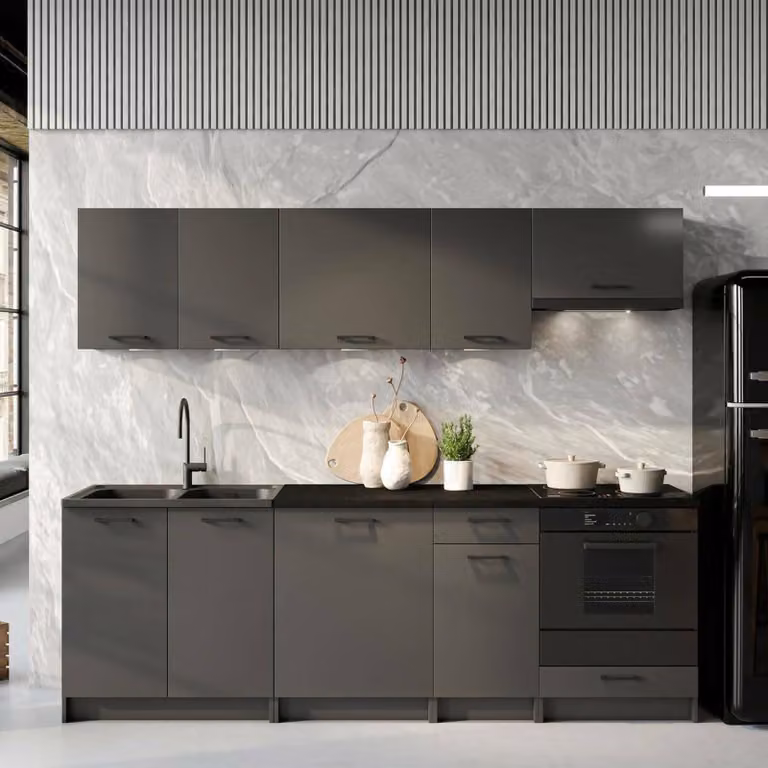 Miogli - Cucina, Nero Antracite, Modulabile, Elettrodomestici non inclusi