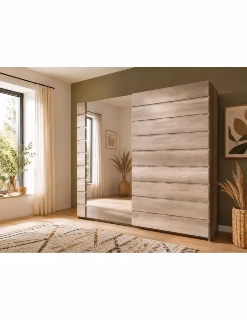 Armadio Meublorama ROMI con 2 porte scorrevoli e specchio, colore marrone, Larghezza: 200 cm – 2